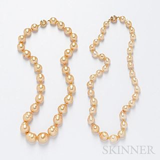Two Golden South Sea Pearl Necklaces