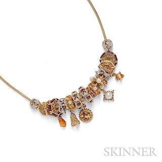 14kt Gold Gem-set Charm Necklace
