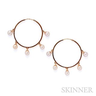 18kt Gold and Cultured Pearl Hoop Earrings, Christian Dior