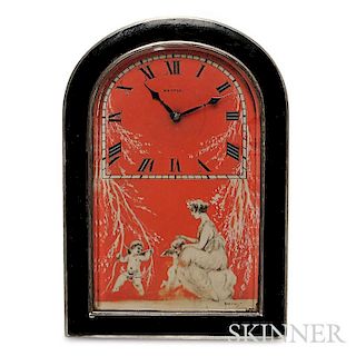 Art Deco Silver and Enamel Boudoir Timepiece, Retailed by Mappin & Webb