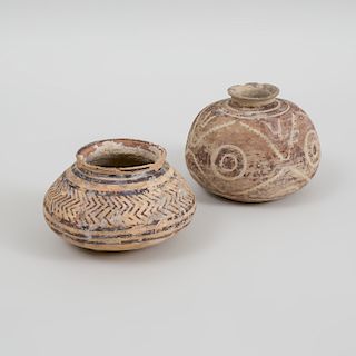 Two Geometrically Decorated Pottery Vessels, Possibly Iranian