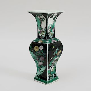 Small Chinese Famille Noire Porcelain Faceted Baluster Vase