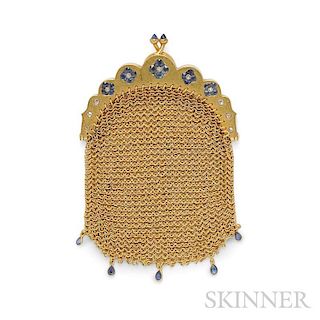 Antique 14kt Gold and Sapphire Mesh Purse