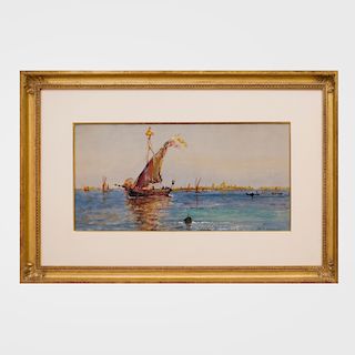 Attributed to Edmund Darch Lewis (1835 - 1910): Boat in a Venetian Lagoon