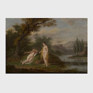 French School: Calisto Bathing with Artemis: Two Panels