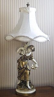 A Gilt Metal Figural Table Lamp, Height with finial 43 1/2 inches.
