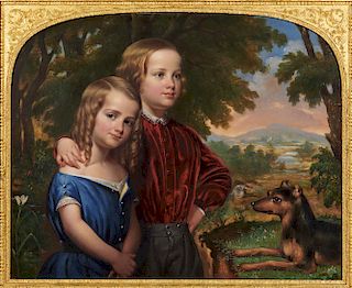 CEPHAS GIOVANNI THOMPSON, (American 1809-1888), Brother and Sister with Dog