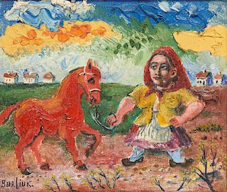 DAVID DAVIDOVICH BURLIUK, (Russian/American, 1882-1967), Peasant Woman and Horse
