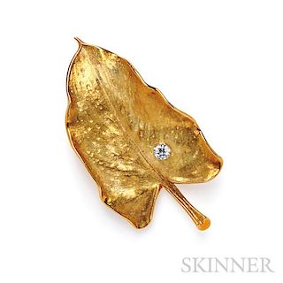 18kt Gold and Diamond Leaf Brooch, Cartier