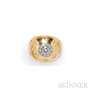 Retro 18kt Gold and Diamond Dome Ring