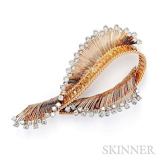 18kt Gold and Diamond Feather Brooch