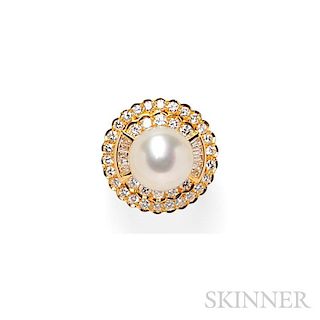 18kt Gold, South Sea Pearl, and Diamond Earclips