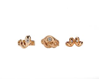 Three Gold and Diamond Snake Rings