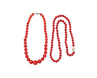 Two Red Coral Necklaces