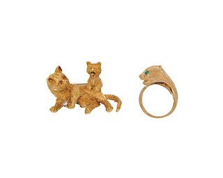 Gold and Gemset Cat Jewelry