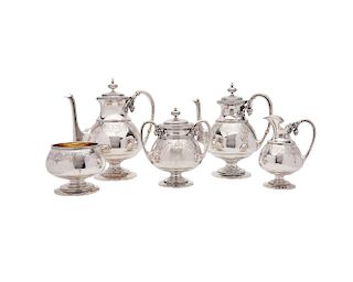ALBERT COLES Five Piece Coin Silver Coffee and Tea Service, New York, 1845-1850