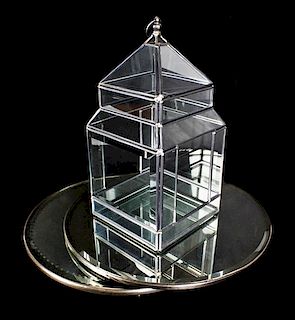 A Glass Terrarium, Height of house 10 x width 5 1/2 x depth 5 1/2 inches.