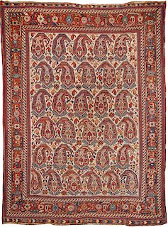 South Persian Rug, ca. 1900, with boteh and ivory field; 6 ft. 8 in. x 4 ft. 10 in.