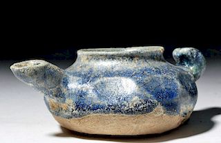 11th C. Persian Blue-Glazed Pottery Oil Lamp
