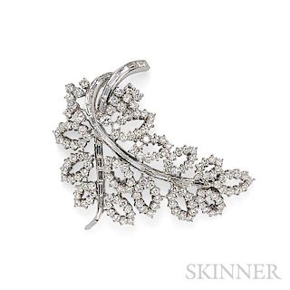 18kt White Gold and Diamond Leaf Brooch