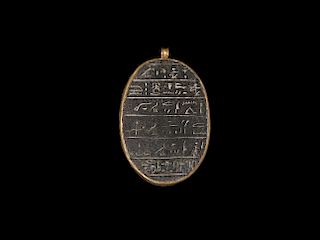 Egyptian Hieroglyphic Plaque in Gold Pendant
