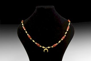 Carnelian Bead Necklace with Gold Fittings