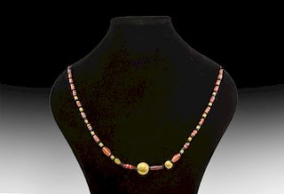 Parthian Gold and Etched Carnelian Bead Necklace