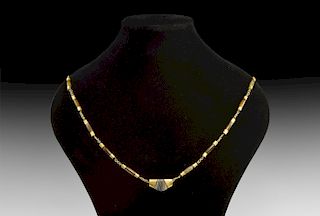 Greek Agate Bead Necklace with Gold Fittings