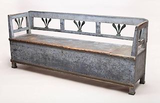 CONTINENTAL PROVINCIAL PAINTED HALL BENCH, PROBABLY SCANDINAVIAN