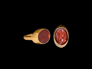 Roman Gold Ring with Serapis Gemstone