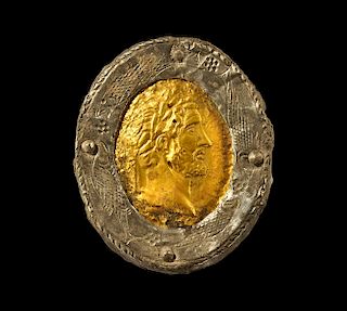 Gold Bust of Antoninus Pius in Silver Brooch