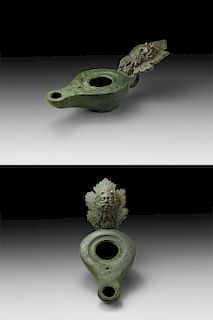 Roman Oil Lamp with Mask of Silenus