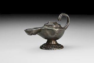Byzantine Silver Oil Lamp with Lion Handle