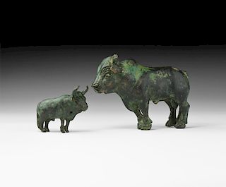Elamite Bull and Calf Figurine Pair