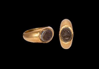 Sassanian Gold Ring with Portrait Gemstone