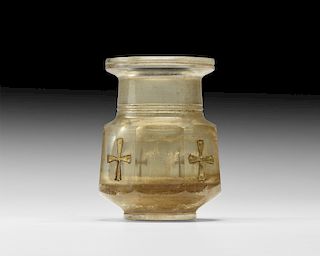 Rock Crystal Vessel with Gold Inlaid Crosses
