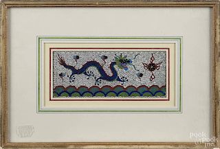 Chinese cloisonné plaque, 19th c., depicting a dragon over the ocean, 3'' x 7''.