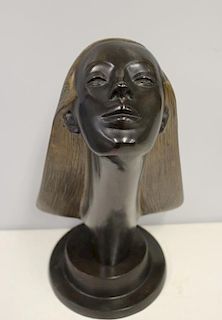 Art Deco Patinated and Gilt Bronze Head of a Woman
