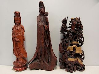 Group of 3 Chinese Carvings of Buddhist Figures.