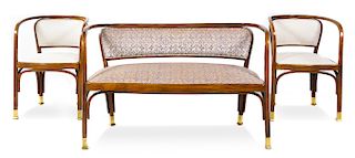 * Gustav Siegel, (Austrian, 1880-1970), J. & J. Kohn, Early 20th Century sofa and two armchairs