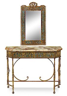 * Attributed to Oscar Bach, (German/American, 1884-1957), illuminated mirror and console table