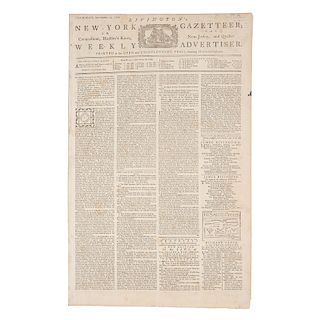 Rivington's New-York Gazetteer,  Rare Colonial American Newspaper with Reactions to the Intolerable Acts, September 1774