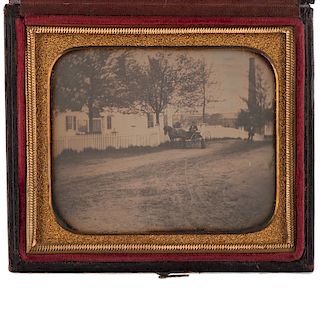 Sixth Plate Outdoor Daguerreotype of Horse and Buggy