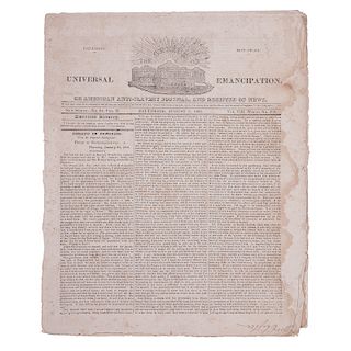 The Genius of Universal Emancipation, Very Rare Seminal Abolitionist Newspaper, August 9, 1828