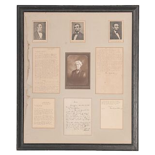 Grace Bedell Billings, 1923 Signed Photograph and two TLsS, Framed with Lincoln Prints Documenting Various Stages of Beard Growth
