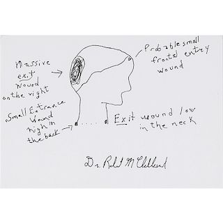 Kennedy Assassination Doctors: Hand-Drawn Diagram Signed by Dr. McClelland of Parkland Hospital, Dallas, Plus Signatures of Other Attending Doctors