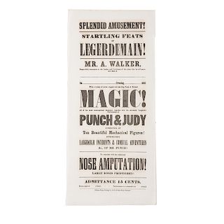 Boldly Printed Broadside Promoting a Punch & Judy Performance Featuring the Comical "Nose Amputation!" 
