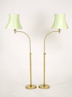 Pair of Brass Floor Lamps w/Gingham Shades