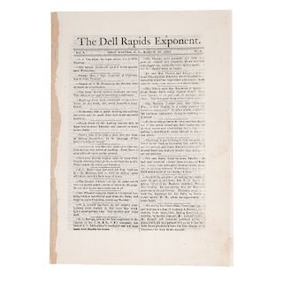 The Dell Rapids Exponent, Reduced Size "Blizzard of 1881-1882" Emergency Edition, Dell Rapids, Dakota Territory