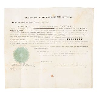 Republic of Texas Archive, Including Mirabeau B. Lamar and David G. Burnett Signed Appointment